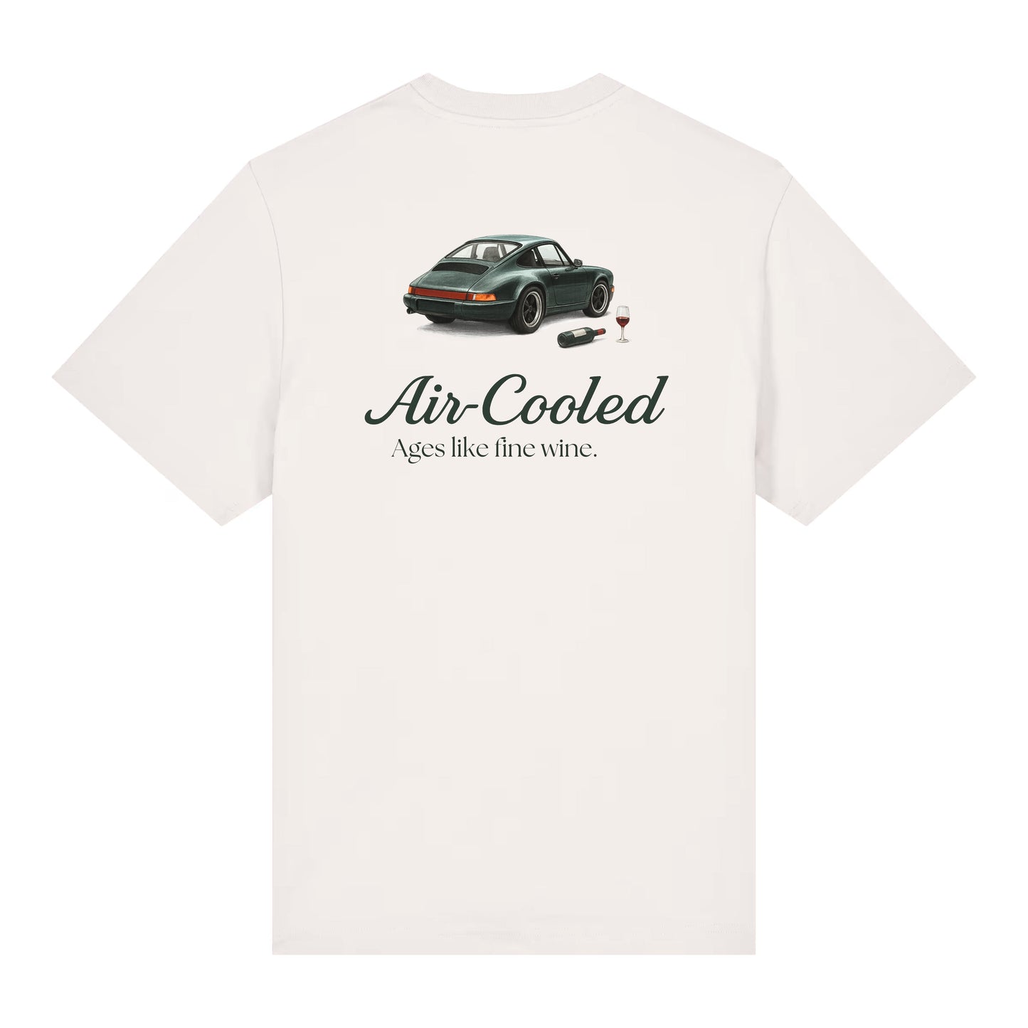White t-shirt with a classic porsche 911 car with Air-cooled text