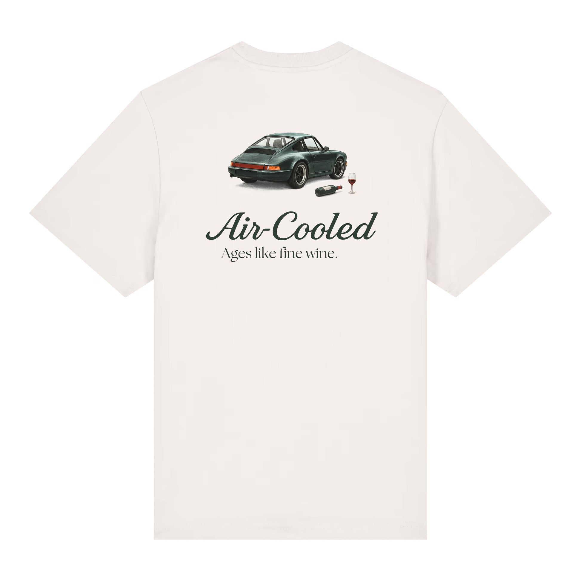 White t-shirt with a classic porsche 911 car with Air-cooled text