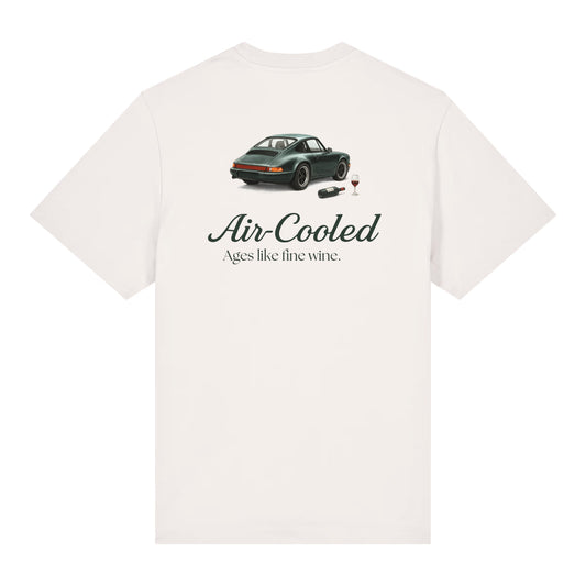 White t-shirt with a classic porsche 911 car with Air-cooled text